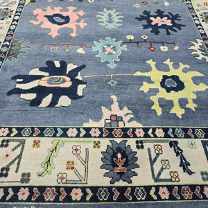 Oushak tejido a mano tradicional azul beige Comprar alfombra Oushak turca moderna 8x10, 10x14 hecho a mano, alfombras vintage y únicas altas - Product Image 1