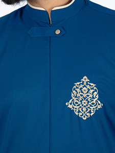 Abbigliamento islamico per adulti Jalabiyas Jubbah ricamato Ramadan Thobe abito tradizionale blu Navy per adulti-per Eid <span class=keywords><strong>Online</strong></span> disponibile - Product Image 6
