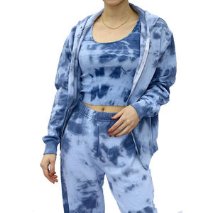 OEM al por mayor de las señoras Fitness Crop Top Sudadera con capucha Joggers Deportes Chándales Set Tie Dye Design Private Logo Plus Size Eco-Friendly - Product Image 1