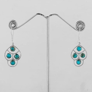 Cuivre Turquoise pierres précieuses boucles d'oreilles 925 solide en argent Sterling forme ronde boucles d'oreilles pour femmes filles balancent boucles d'oreilles bijoux - Product Image 2