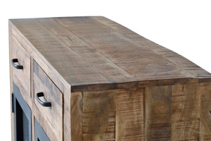 Buffet de style industriel moderne avec finition rustique en bois de manguier et portes métalliques, accompagné de dessous-de-verre en métal - Product Image 5