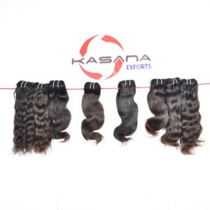 Traitement indien aucun couleur naturelle cheveux femmes noires machine double trame vague profonde cuticule aligné Extensions de cheveux humains - Product Image 2