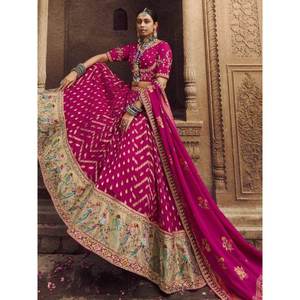 ชุดแต่งงานผ้าออร์แกนซ่าปักลายสีชมพูสวยงาม-เลเฮนกา โจลี - Product Image 1