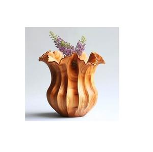 Vase à fleurs en bois fait main au design moderne, logo personnalisé, tailles sur mesure pour hôtels, bureaux, jardins, pour cadeaux et utilisation au sol - Product Image 3