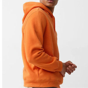 Men's <b>Orange</b> Hooded Sweatshirt Regular Fit Solid Color Cotton <b>Fleece</b> Casual Autumn Wear Pocket Design Knitted Hoodie - Product Image 6