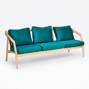 SFB68064 Scandinavian Style 3-Seater Chesterfield <b>Sofa</b> Square Oak <b>Wood</b> <b>Frame</b> and Fabric Cushions Set - Product Image 1