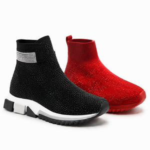 Chaussures de marche tricotées en maille, montantes à la cheville, à enfiler, bout rond, respirantes, légères, avec amorti, tige en maille, semelle extérieure en caoutchouc - Product Image 1