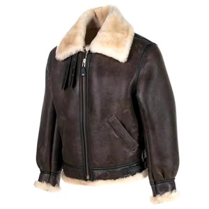 رجل راكب الدراجة النارية جلد الغنم الحقيقي shearling <span class=keywords><strong>b3</strong></span> الانتحاري سترة جلدية ومعاطف دراجة نارية حقيقية - Product Image 2