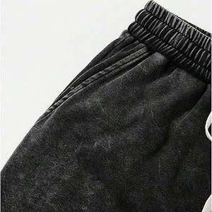 Shorts de survêtement en molleton 100 % coton de haute qualité, écologiques, unis, brodés, style urbain, effet délavé vintage français pour l'extérieur - Product Image 3