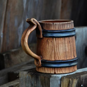 เพื่อนที่ดีที่สุดของขวัญสไตล์ชนบทแก้วเหยือกถังไม้ขัดเขาสัตว์ทำด้วยมือเซรามิกสำหรับคนรักเบียร์ - Product Image 1