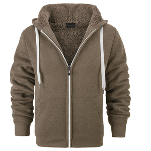 Vente en gros sweat à capuche hiver chaud avec logo personnalisé en polaire épaisse zippée pour hommes en Sherpa lourd doublé fausse fourrure - Product Image 2