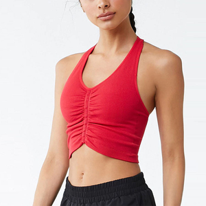 Women 100% Cotton Knitted Solid Color Halter Neck Crop Tank <b>Top</b> Hip Hop Style Tassel Green - Product Image 4