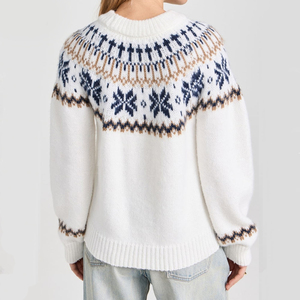 Pull festif en laine Fair Isle nordique, confortable, jacquard, col rond, pull d'hiver, vacances, chaud, mélange de laine, flocon de neige classique, pull pour femmes - Product Image 3