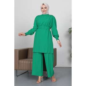 Conjunto de Cinturón con Detalles en Piedra Verde 87785, Top Midi Casual de Manga Larga con Cuello Redondo y Corte Regular - Product Image 1