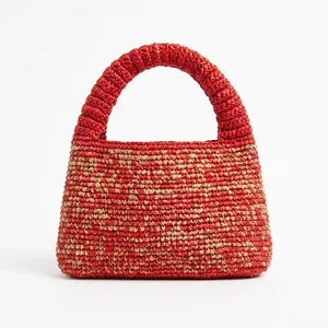 Bolso de Mano Mini Bohemio de Rafia con Correa de Mano, Cierre Abierto, para Todas las Temporadas, Opciones de Color Rojo, Verde y Azul - Product Image 1