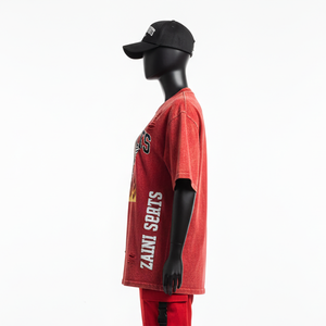 T-shirt ample pour femme en jersey de coton premium 220 GSM, délavé à l'acide, imprimé graphique rouge, logo personnalisé, T-shirt en coton pour femme - Product Image 3