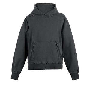 Hoodies à capuche streetwear hip hop personnalisés 100% coton poids lourd surdimensionné vieux lavage pull trou en détresse sweats à capuche vintage - Product Image 6