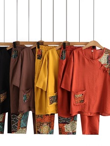 ชุดเซ็ตเสื้อผ้าผู้หญิง 2 ชิ้น กางเกงขาสั้น ผ้าฝ้าย ระบายอากาศ แห้งเร็ว ปักลายเรียบ - Product Image 4