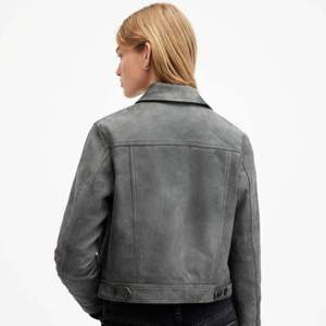 Premium <b>Women</b> Grey Genuine <b>Suede</b> Leather <b>Jacket</b> Casual Button Up Cropped Streetwear Vintage Short Coat Fashion Female Outwear - Product Image 3