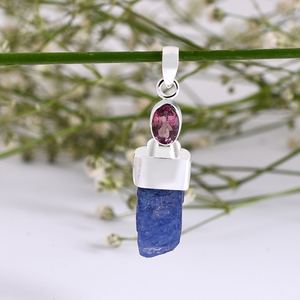 Pierres précieuses Tourmaline rose et Tanzanite or jaune pendentif en argent Sterling 925 bijoux faits à la main cadeau pour elle bijoux en gros - Product Image 3