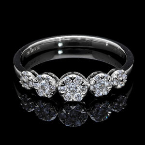 Elegant 14K Gold <b>Rhodium</b> Plated Floral Cluster Diamond <b>Ring</b> with 5 Classic Sparkle Natural Diamonds Micro-Prong Setting Women's - Product Image 3