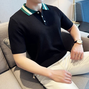 Camiseta de Verano para Hombre, Talla Grande, de Algodón y Fibra de Bambú de Alta Calidad, Tejida, de Manga Corta, Transpirable y de Secado Rápido, con Contraste de Color - Product Image 4