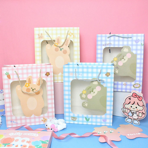 Transparent Front Grid Pattern Gift <b>Bags</b> with Cute Bear, Rabbit Design Eco-friendly, Reusable <b>Party</b> Packaging Solutions - (<b>Blue</b>) - Product Image 6