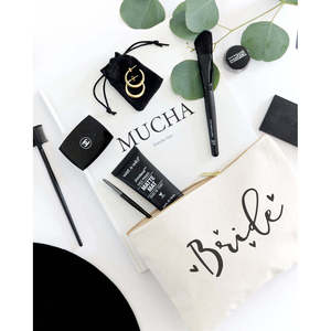 Bride Fashionable Cotton Canvas Cosmetic Bag Large Capacity Portable <b>Makeup</b> <b>Case</b> Zipper Handle Durable Letter Travel Accessory - Product Image 4