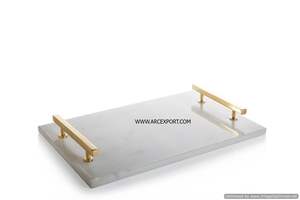 Plateau de service moderne en marbre noir avec poignées dorées, plateau rectangulaire pour fast-food à prix compétitif - Product Image 4