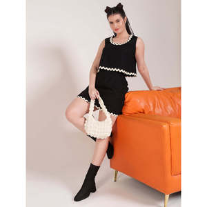 Deebaco Women's Black Solid Lace Co-Ord Set Sleeveless Crop <b>Top</b> With White Ruffle Trim Style Skirt Spring Summer Western Wear - Product Image 1