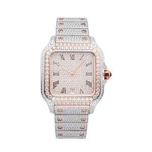 Montre pour homme 42MM 16CT VVS Moissanite avec anneau en or rose 14K de forme géométrique, cadeau Bust Down - Product Image 5