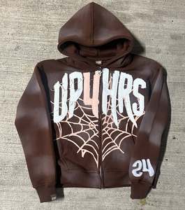 400 Gsm Zip Hoodie Heavyweight 100% algodón French Terry Fabric Vintage Acid Wash Spider Applique Letters Pullover con capucha - Product Image 3