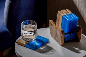 Antique Style Wooden and Stone Coaster Set Classic Design for Traditional and Contemporary Dining Home Decor - Product Image 4