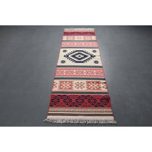 Alfombra Vintage Estilo Runner de 2.5x7.9 pies, Alfombra de Lana con Diseño de Plantas y Árboles en Rojo y Azul - Product Image 5