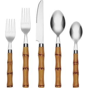Ensemble de couverts en acier inoxydable durable de 20 pièces inspirés du bambou allant au lave-vaisselle et poli miroir pour 4 personnes - Product Image 4