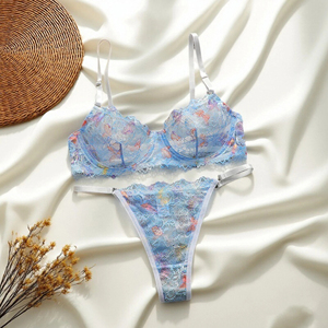Women's Sexy Lace <b>Push</b>-<b>Up</b> Bra <b>Bikini</b> Panty <b>Set</b> 3/4 Cup Wireless Support Seamless Floral Lace Adjustable Straps Two-Piece - Product Image 6