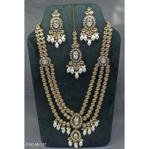 Conjunto de Joyería Fina y Nupcial Twini an 287 MK/D-4, Collar, Pendientes y Brazalete de Moissanita, Mehandi y Kundan, Chapado en Oro de 24K, Estilo Clásico - Product Image 6