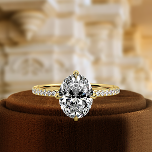 Bague de fiançailles classique chrétienne en or jaune 14 carats avec diamant de laboratoire certifié IGI 1 carat, taille ovale, solitaire à 4 griffes, demi-alliance - Product Image 3