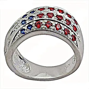 Anillo de cóctel vintage de plata 925 para mujer con rubí y zafiro natural, engaste en canal, diseño geométrico, joyería de compromiso, piedra de nacimiento de julio - Product Image 2