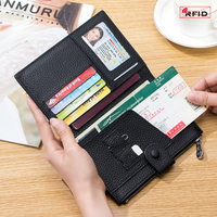 Dompet Kulit Premium Mewah untuk Tiket Perjalanan, Sampul Paspor, Pelindung Kartu Kredit & Identitas Anti RFID, Dilengkapi Kantong Koin Ber-resleting