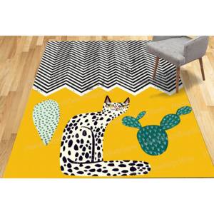 Bright <b>Yellow</b> Cat Rugs, Trendy Modern Rugs, Custom Boho Printed Rug,Luxury Velvet Rug - Product Image 4