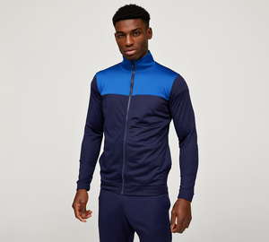 Chándal atlético con capucha azul marino para hombre, chaqueta y pantalones con cremallera versátil con estampado de primavera, combinado para entrenamientos y ropa informal - Product Image 2