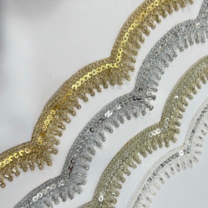 Lacets brodés sur mesure avec des fleurs multicolores lacets or argent or terne pour robe de mariée - Product Image 1