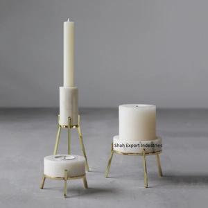 Candelero de mármol y latón artesanal con marco dorado en tres tamaños para el hogar, vajilla, decoración, pilar de vela - Product Image 1