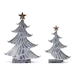 Petit sapin de Noël en métal pour bureau, décoration de fête avec étoile sur le sommet et base en métal robuste - Product Image 1
