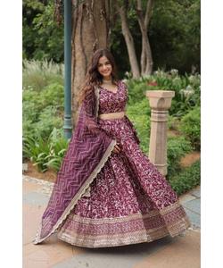 Prix de gros coton lourd feuille de soie impression Lehenga Choli beau vêtement ethnique Dupatta indien pakistanais tenue de réception - Product Image 4