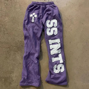 Pantalones de chándal Acampanados para hombre personalizados de fabricante 400 Gsm Joggers de lana de algodón pesado pantalones apilados con bordado desgastado activo - Product Image 2