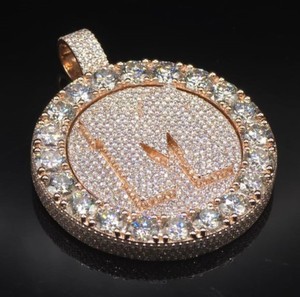Custo925 Sterling <b>Silver</b> Round <b>Initial</b> <b>Pendant</b> VVS Moissanite Diamond Custom Letter <b>Pendant</b> Iced Out Hip Hop Jewelry - Product Image 1
