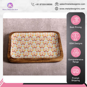 Último Stock, llegada, superventas, decoración del hogar, 10x10 pulgadas, bandeja de madera de mango cuadrado Floral artístico, plato con acabado esmaltado - Product Image 5