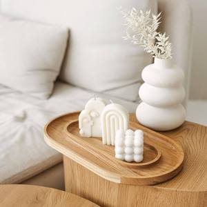 Plateau décoratif circulaire en bois moderne fait main forme ovale intérieure élégante comme pièce maîtresse circulaire intrigante pour les fêtes - Product Image 5